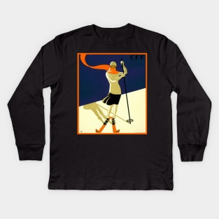 Vintage Swiss Alps Ski art Kids Long Sleeve T-Shirt